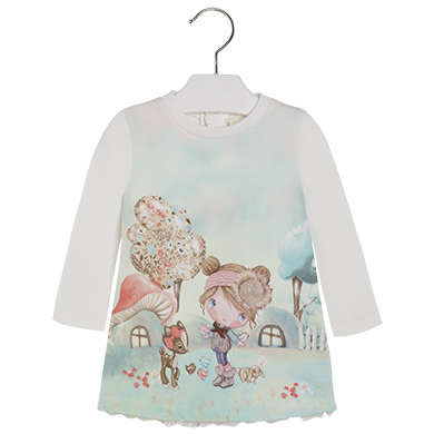 Vestido de punto con paisaje Crema y agua