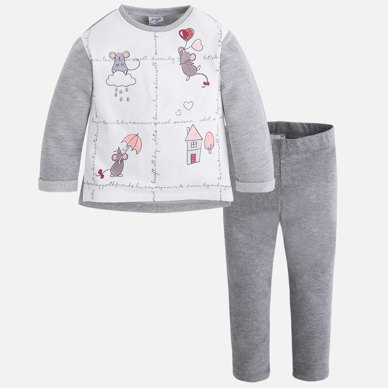 Conjunto de niña con leggings y sudadera en felpa Plata vigoré