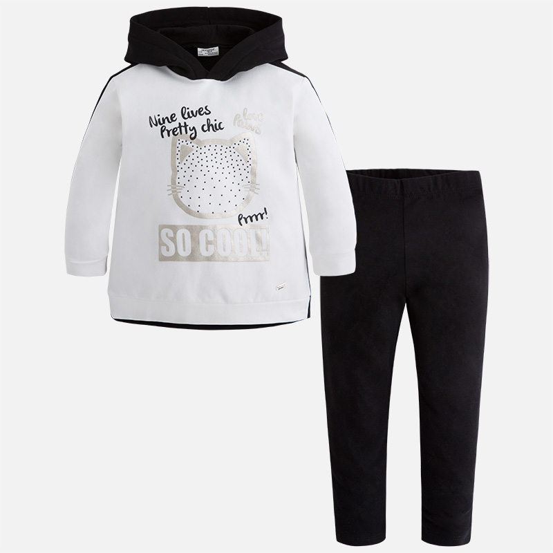 Conjunto de niña con leggings y sudadera Negro