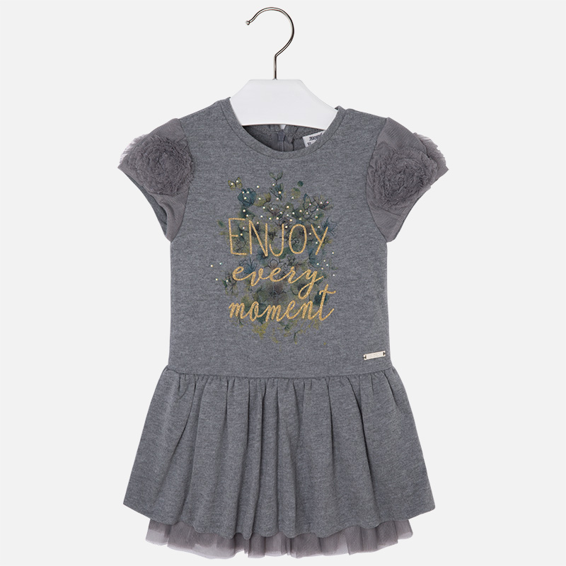Vestido de manga corta para niña en felpa y tul Acero vigoré