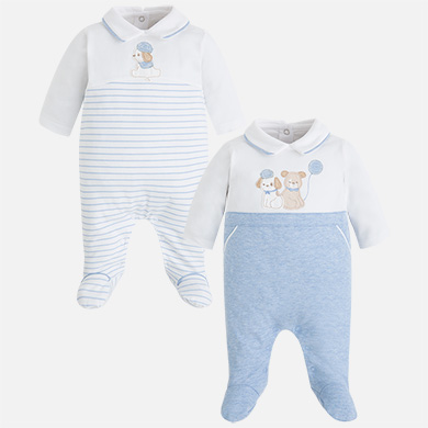Pijamas bebé niño largos con detalles bordados
