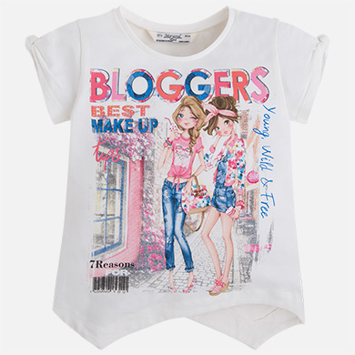 Camiseta niña manga corta print bajo asimétrico