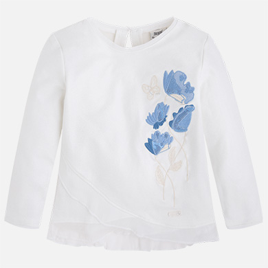 Jersey de niña bajo con volante cruzado purpurina