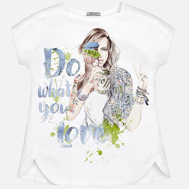 Camiseta print con apliques y aberturas para niña