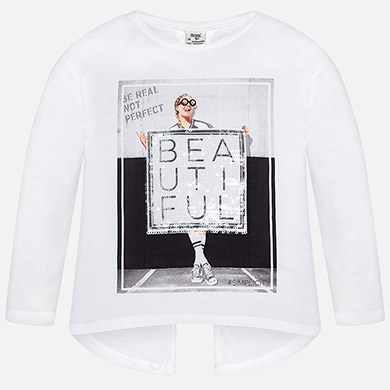 Camiseta manga larga de niña print lentejuelas