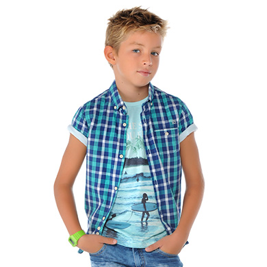 Camisa manga corta de niño a cuadros
