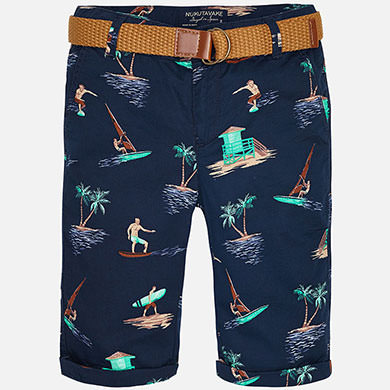 Pantalón corto estampado con cinturón niño