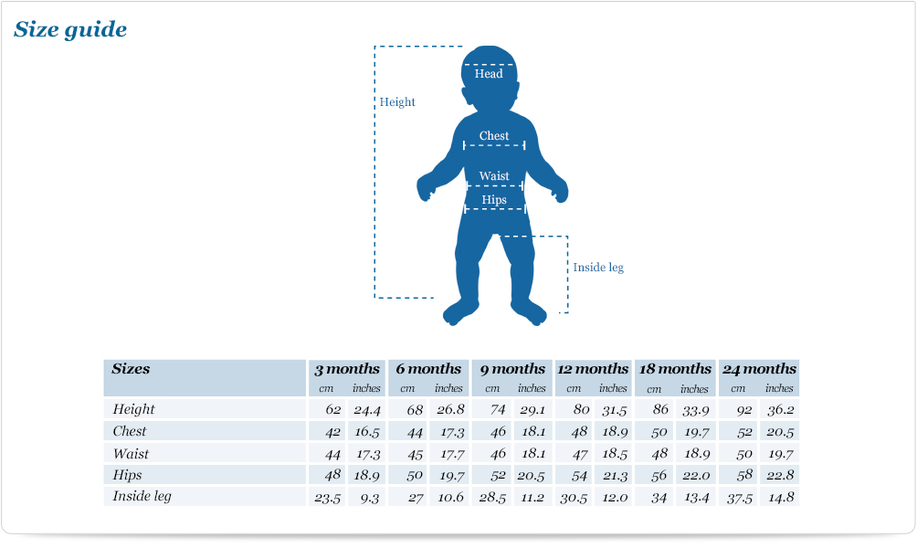 Size guide for Long sleeve T-shirt