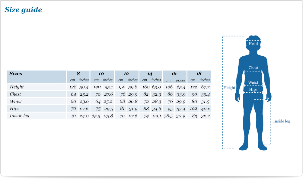 Size guide for Long and Short Sleeve T-Shirt Set