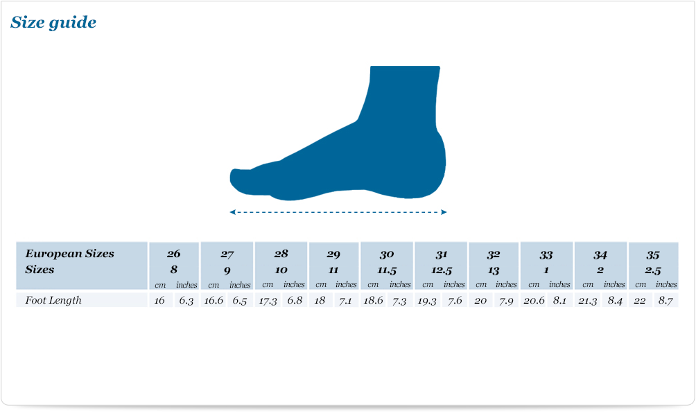 Size guide for Logo sport shoes