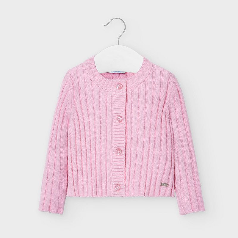 Ribbed knit cardigan for baby girl Pink | Mayoral Ribbed knit cardigan for baby girl Pink | Mayoral
