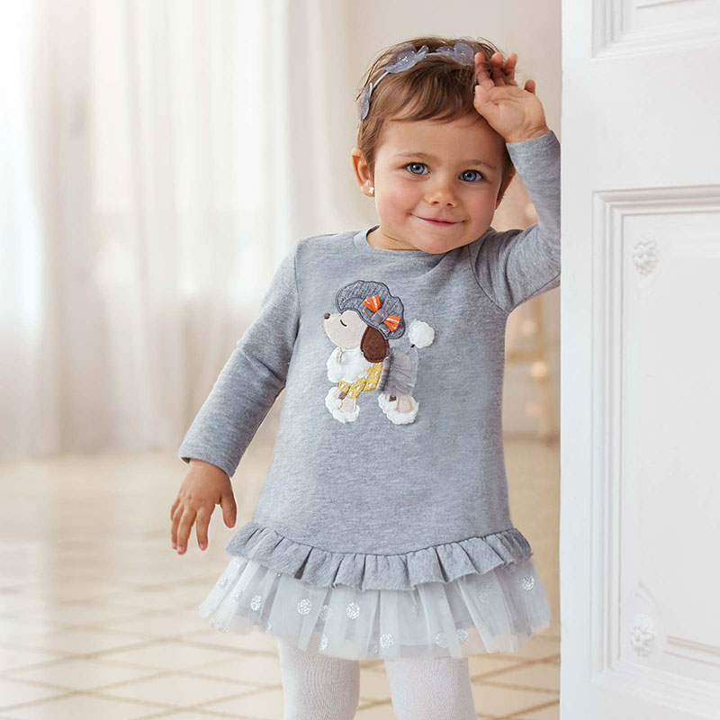 Fleece And Tulle Dress For Baby Girl Silver Mayoral