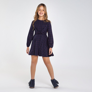 Vestito Quadri Nodo Ragazza Blu Navy Mayoral
