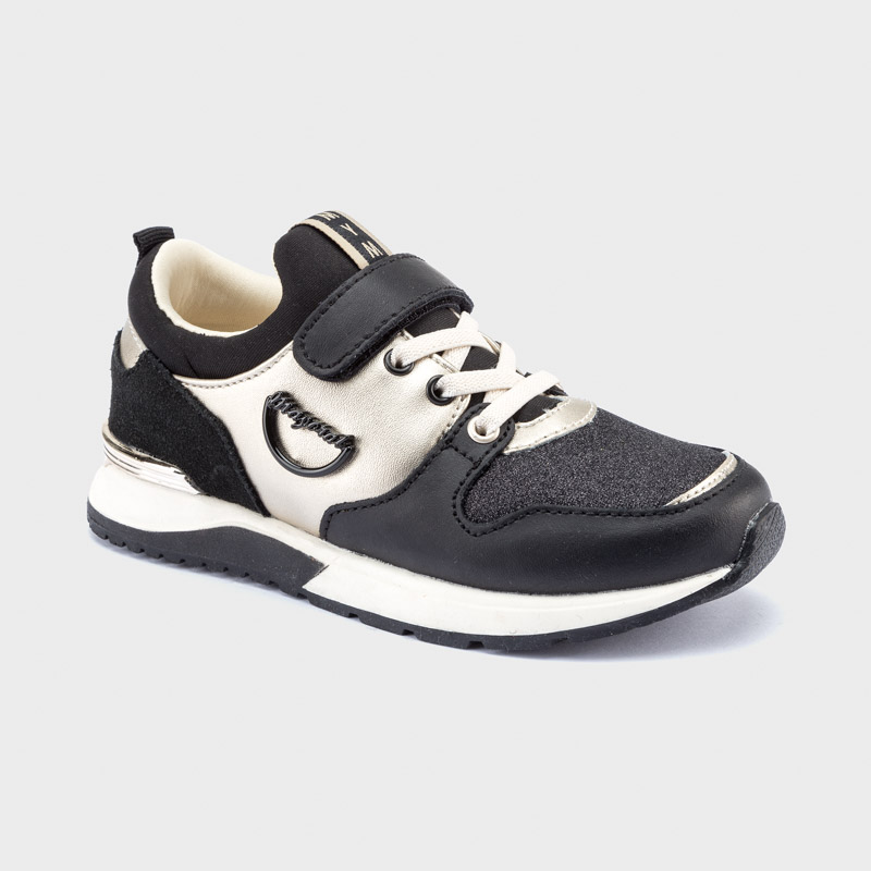 girls black glitter trainers