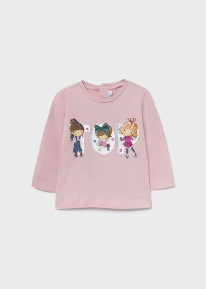 T Shirt Ecofriends Manches Longues Dessin Bebe Fille Rose Mayoral