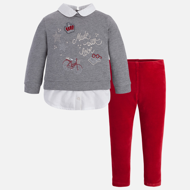 Conjunto para niña con leggings y jersey de bajo camisero Rojo