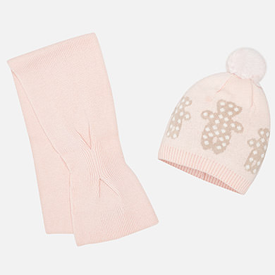 Conjunto gorro e cachecol para bebé menina