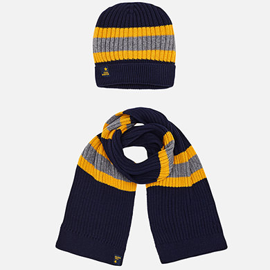 Conjunto gorro e cachecol riscas para menino