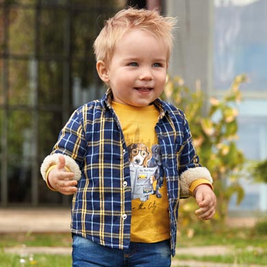Long sleeved lined overshirt for baby boy