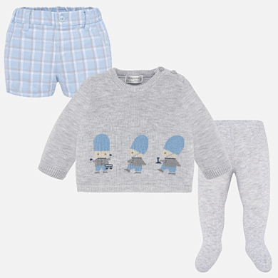 Shorts, tights and jumper set for newborn boy