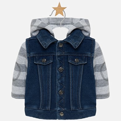Denim jacket with striped sleeves for newborn boy