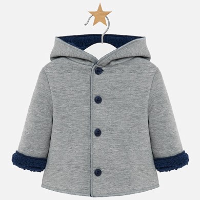 Coat with woollen hood for newborn boy