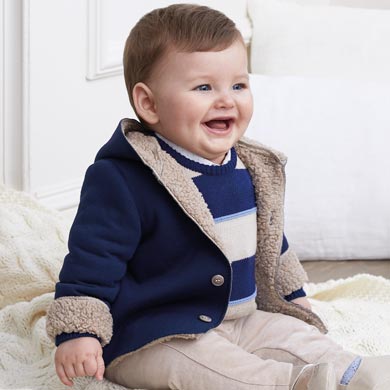 Coat with woollen hood for newborn boy