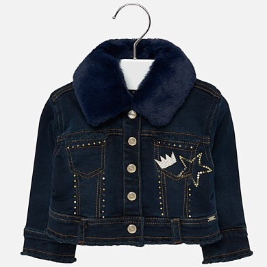 Denim jacket with faux fur collar for baby girl
