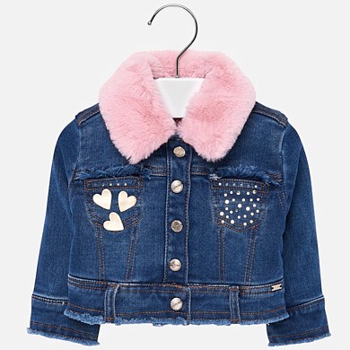 Denim jacket with faux fur collar for baby girl