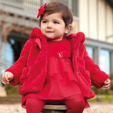 Faux fur coat with bow for baby girl