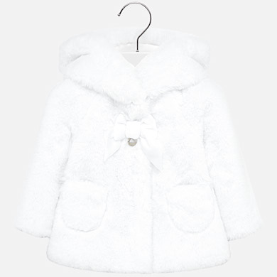 Faux fur coat with bow for baby girl