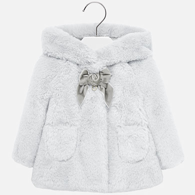Faux fur coat with bow for baby girl