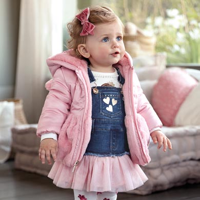 Reversible coat with faux fur for baby girl