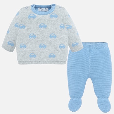 Patterned jumper and trouser set for newborn boy