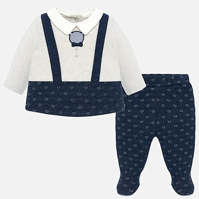 T-shirt with shirt collar and trousers set for newborn boy
