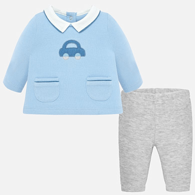 Trousers and t-shirt with shirt collar set for newborn boy