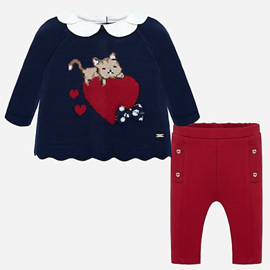 Kitten design trouser set for newborn girl