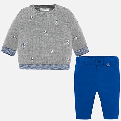 Trousers and embroidered jumper set for newborn boy