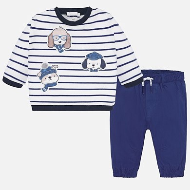 Trousers and puppies jumper set for newborn boy