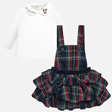 T-shirt and ruffled dungaree skirt set for baby girl