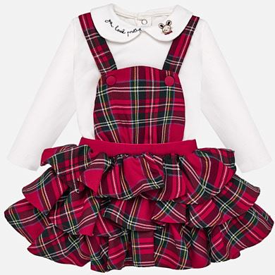 T-shirt and ruffled dungaree skirt set for baby girl