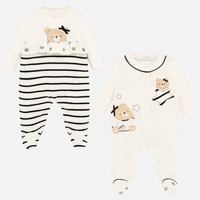 Striped pyjamas with bears design for newborn girl