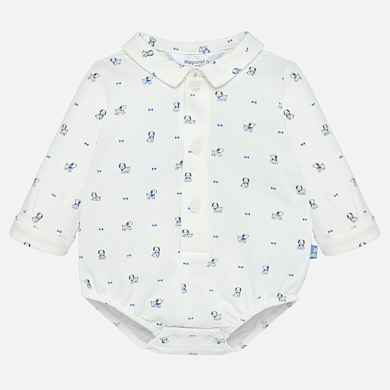 Patterned bodysuit with shirt collar for newborn boy
