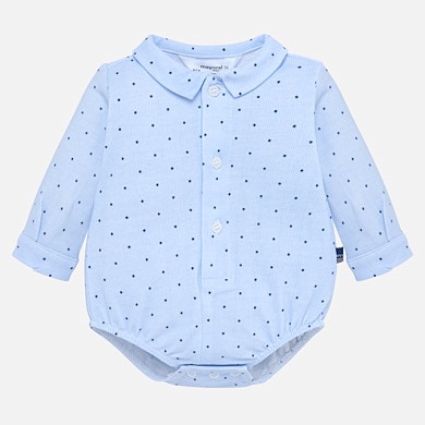 Patterned bodysuit with shirt collar for newborn boy