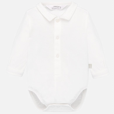 Patterned bodysuit with shirt collar for newborn boy