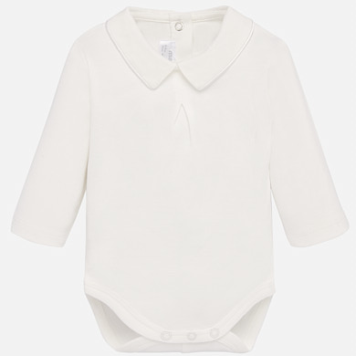 Plain bodysuit with shirt collar for newborn boy