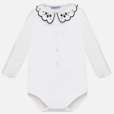 Embroidered collar bodysuit for baby girl