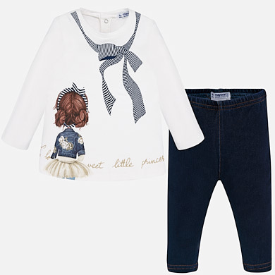 Doll print t-shirt and leggings set for baby girl