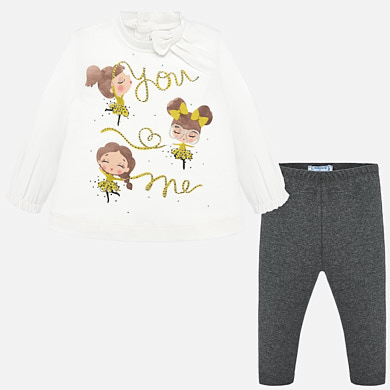Leggings and t-shirt set with doll print for baby girl