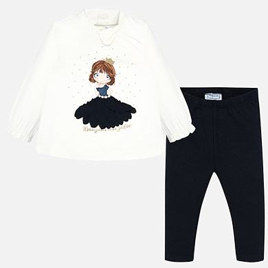 Leggings and t-shirt set with doll print for baby girl